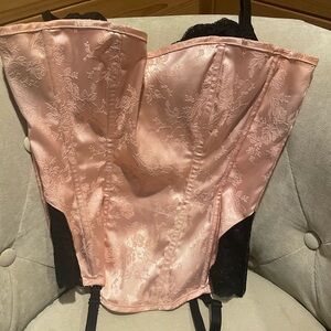 Fredrick’s of Hollywood Pink Satin Corset with Black Inset Bra